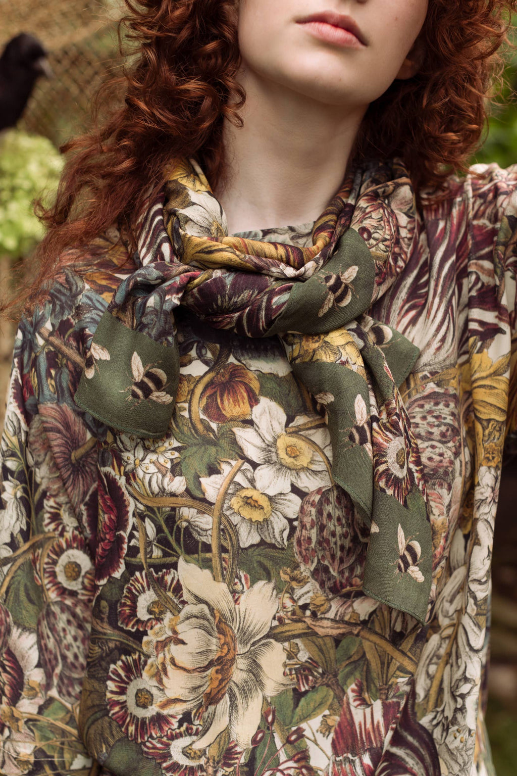 Love Grows Wild Floral Scarf with Bees