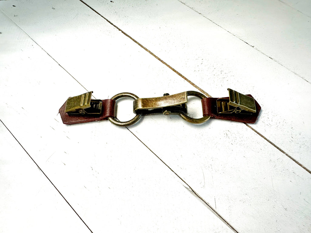 Bronze Buckle & Dark Brown Leather Cinch Clip for Clothing