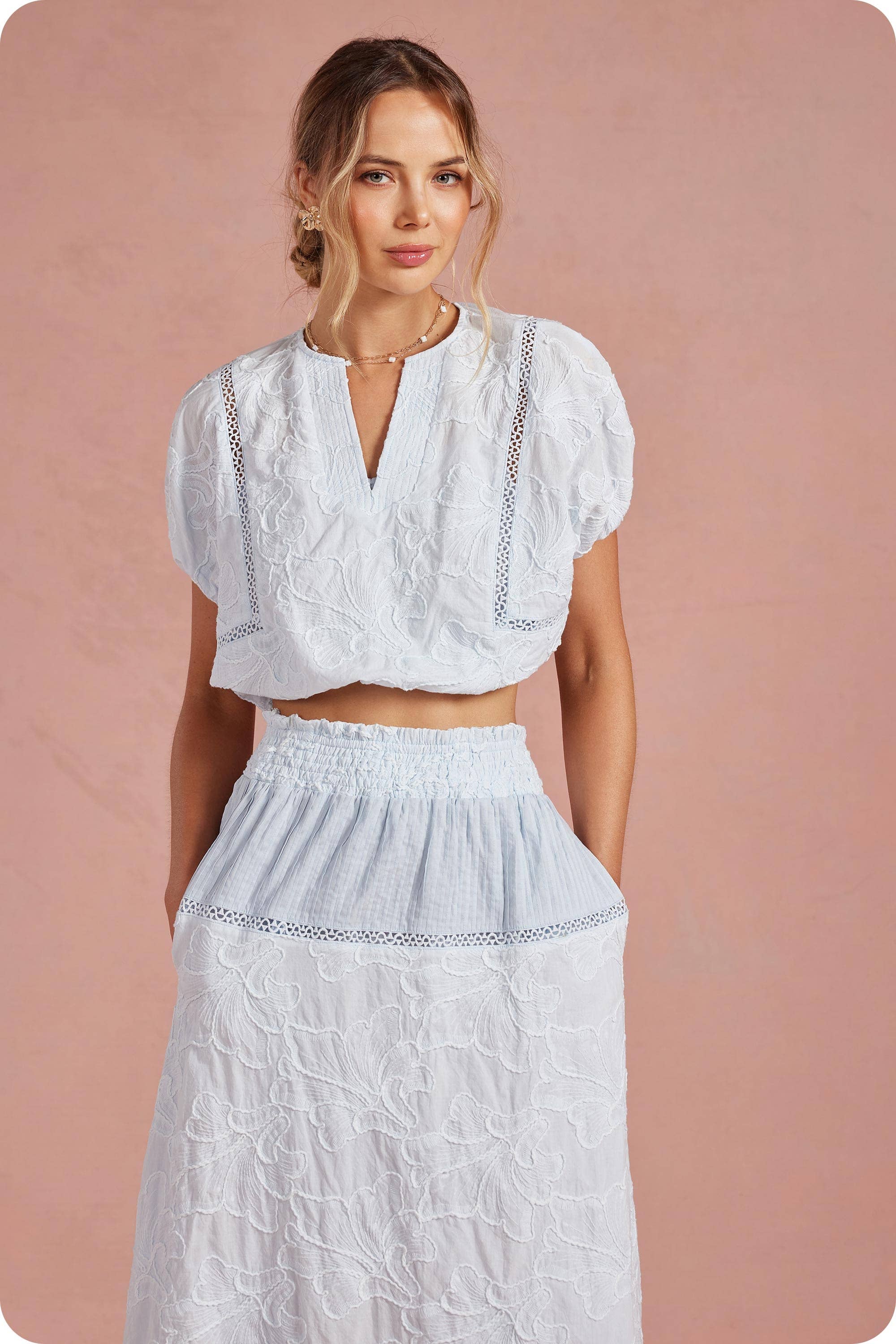 Floral Embroidery Cotton Lace Trim Skirt
