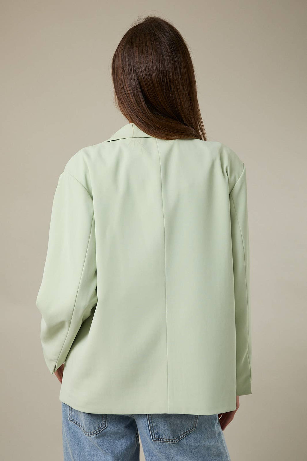 Sage Oversized Blazer with Gingham Lining