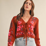 Floral Knit Tie Cardigan