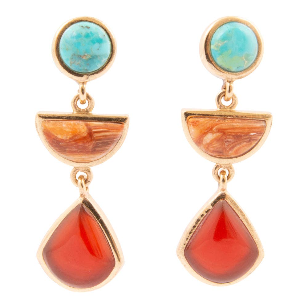 Bronco Blue Turquoise and Carnelian Golden Drop Post Earrings