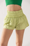 High-Waisted Smocked Nylon Running Shorts with Liner