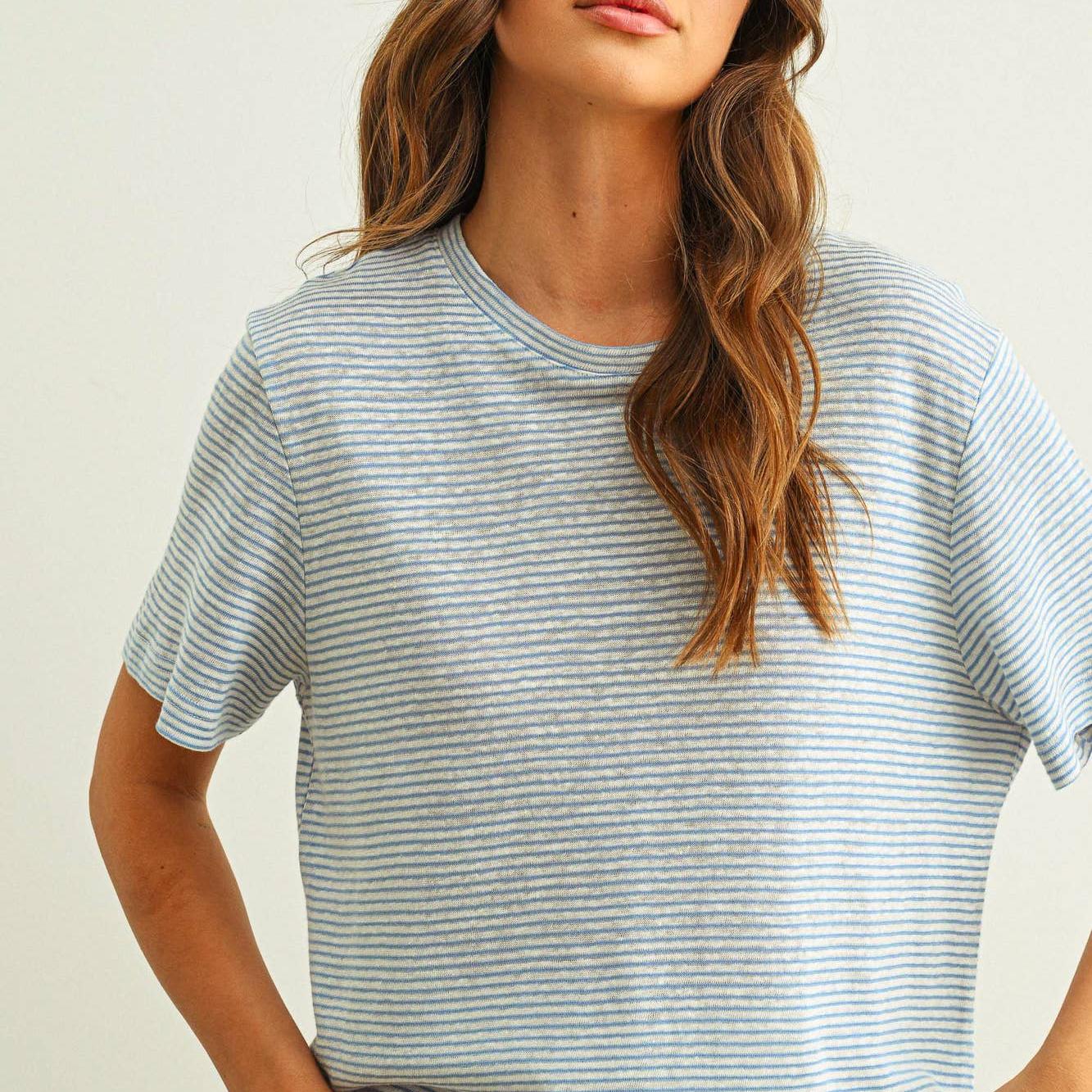 STRIPE SLUB SHORT SLEEVE TOP