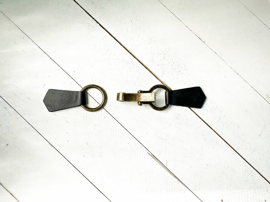 Bronze Buckle & Black Leather Cinch Clip for Dress, Cardigan