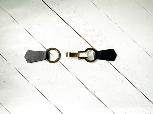 Bronze Buckle & Black Leather Cinch Clip for Dress, Cardigan