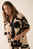 Abstract Floral Knit Button-Front Sweater Shirt