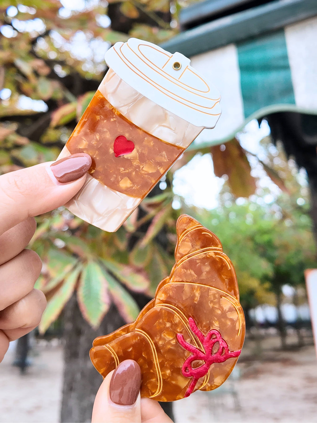 Hand-painted Bow Croissant Compact Mirror | Eco-Friendly