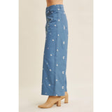 Embroidered Floral Cotton Spandex Pants
