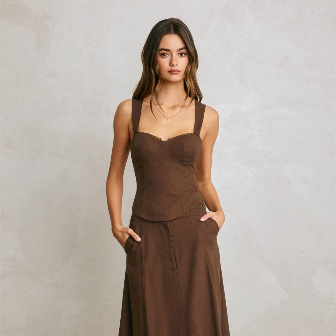 Felicity Linen Lace Trim Corset Top