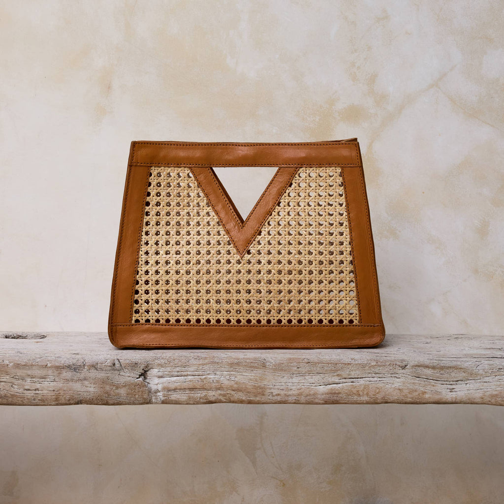 Rattan Brown Cane Weave Triangle Summer Resort Handbag