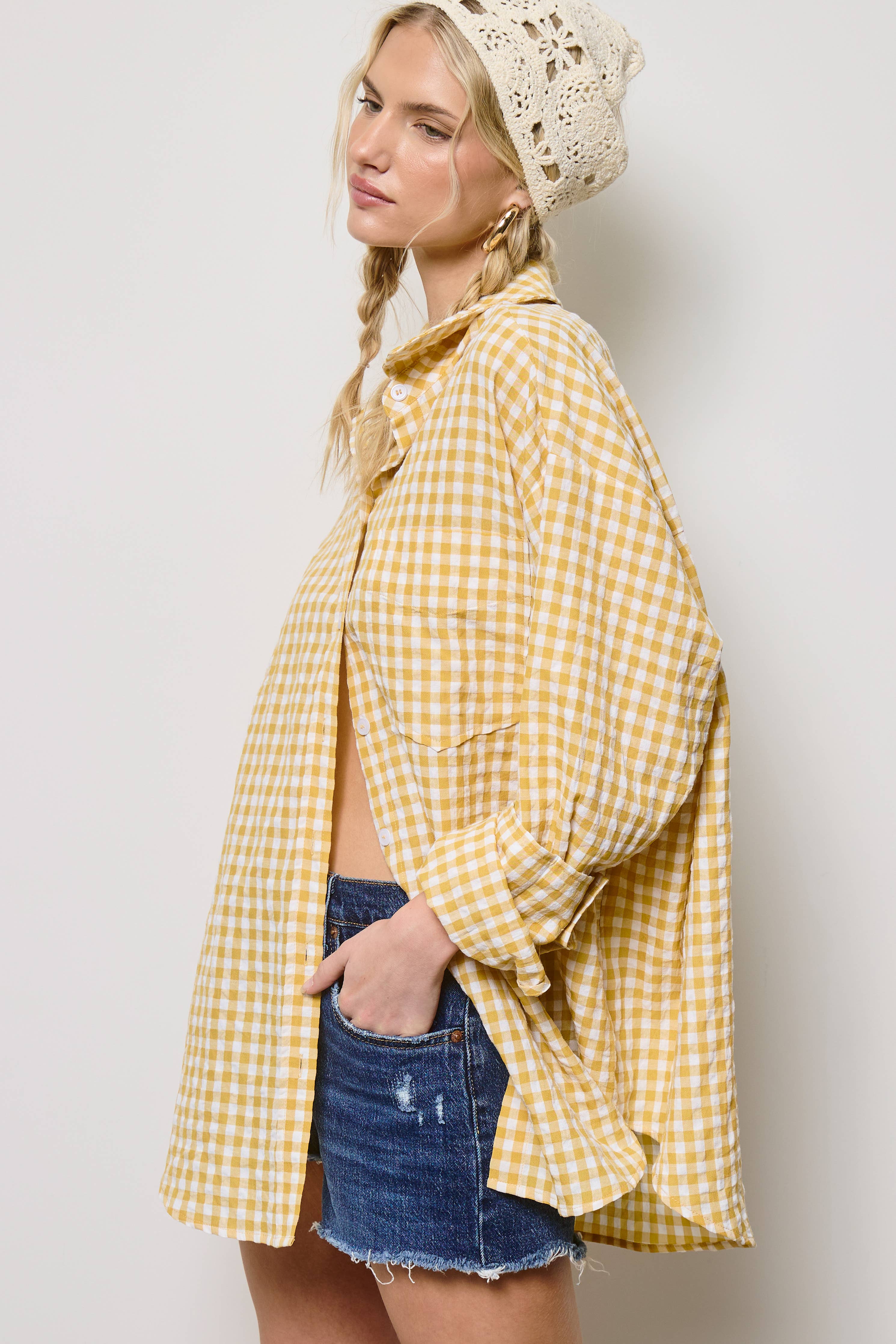 Oversized Gingham Button Down Shirt