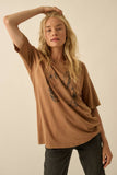 Horses and Flowers Distressed Oversize Graphic Tee