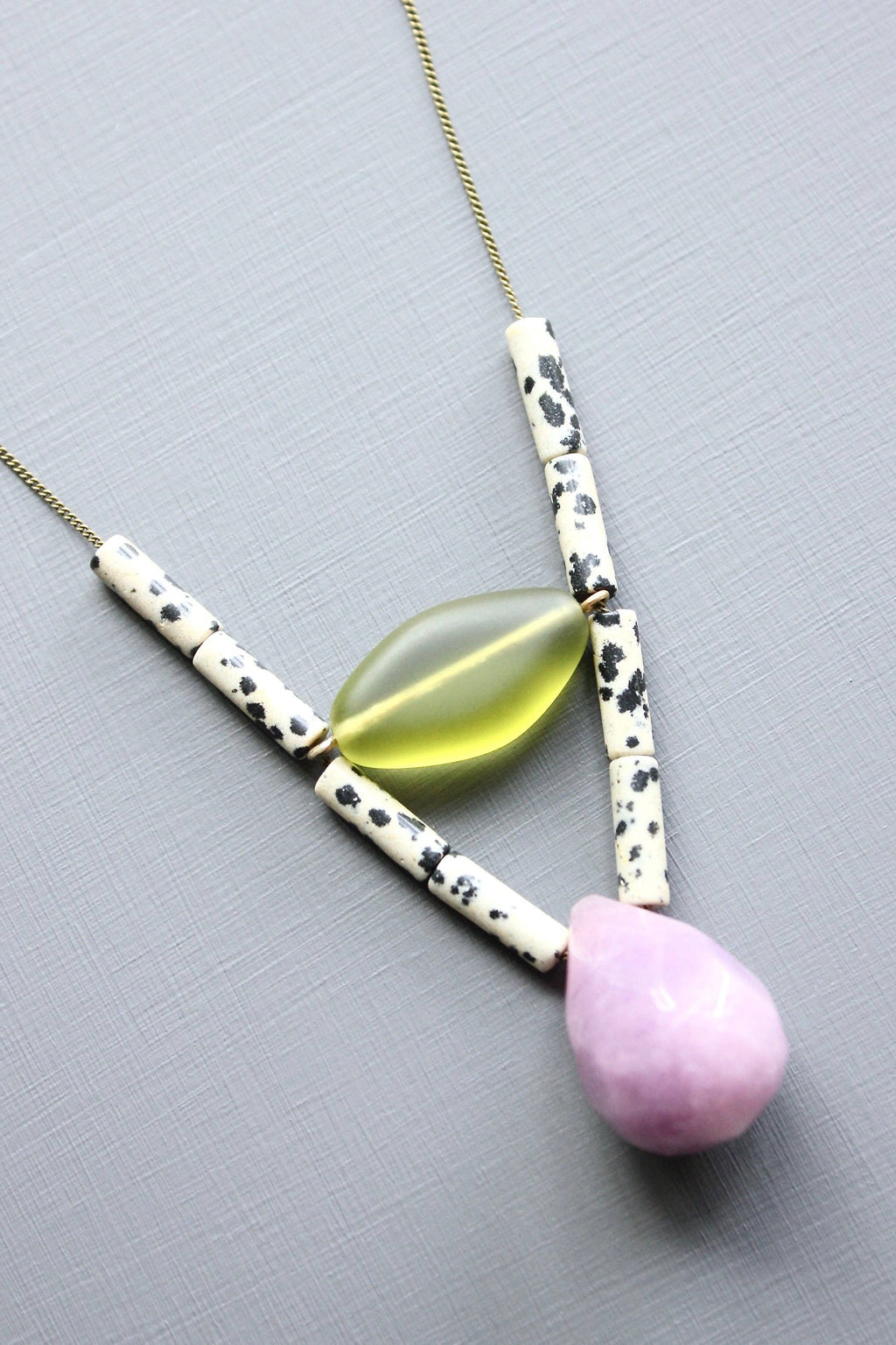 Purple and Dalmatian jasper geometric necklace