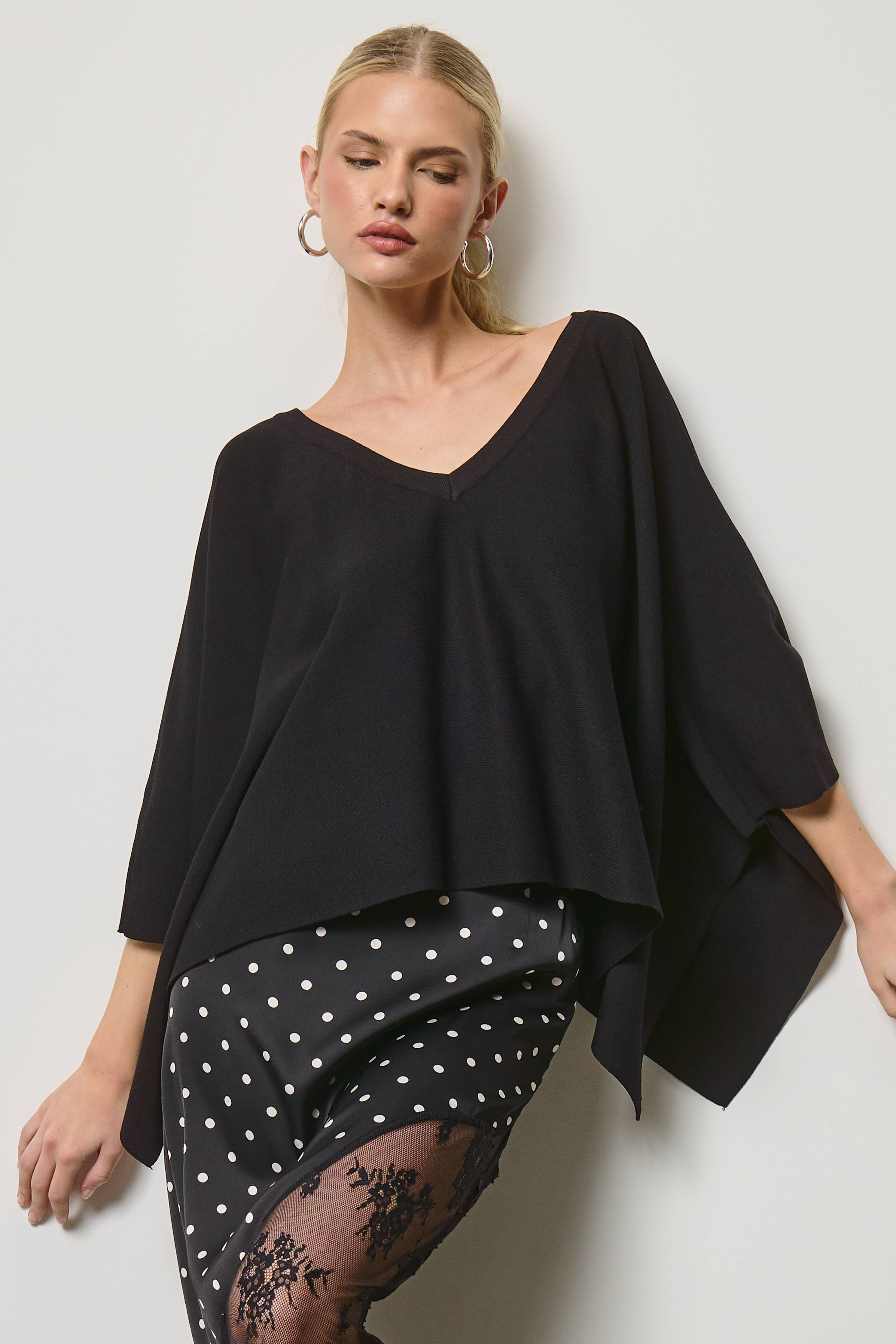 Asymmetric Knit Poncho Top - 2 Colors