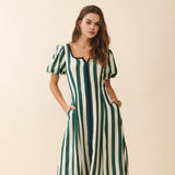 Bold Vertical Stripes Square Neck Midi Dress