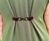 Bronze Buckle & Dark Brown Leather Cinch Clip for Clothing