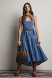 Tiered Denim Maxi Dress
