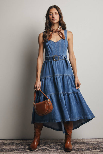 Tiered Denim Maxi Dress