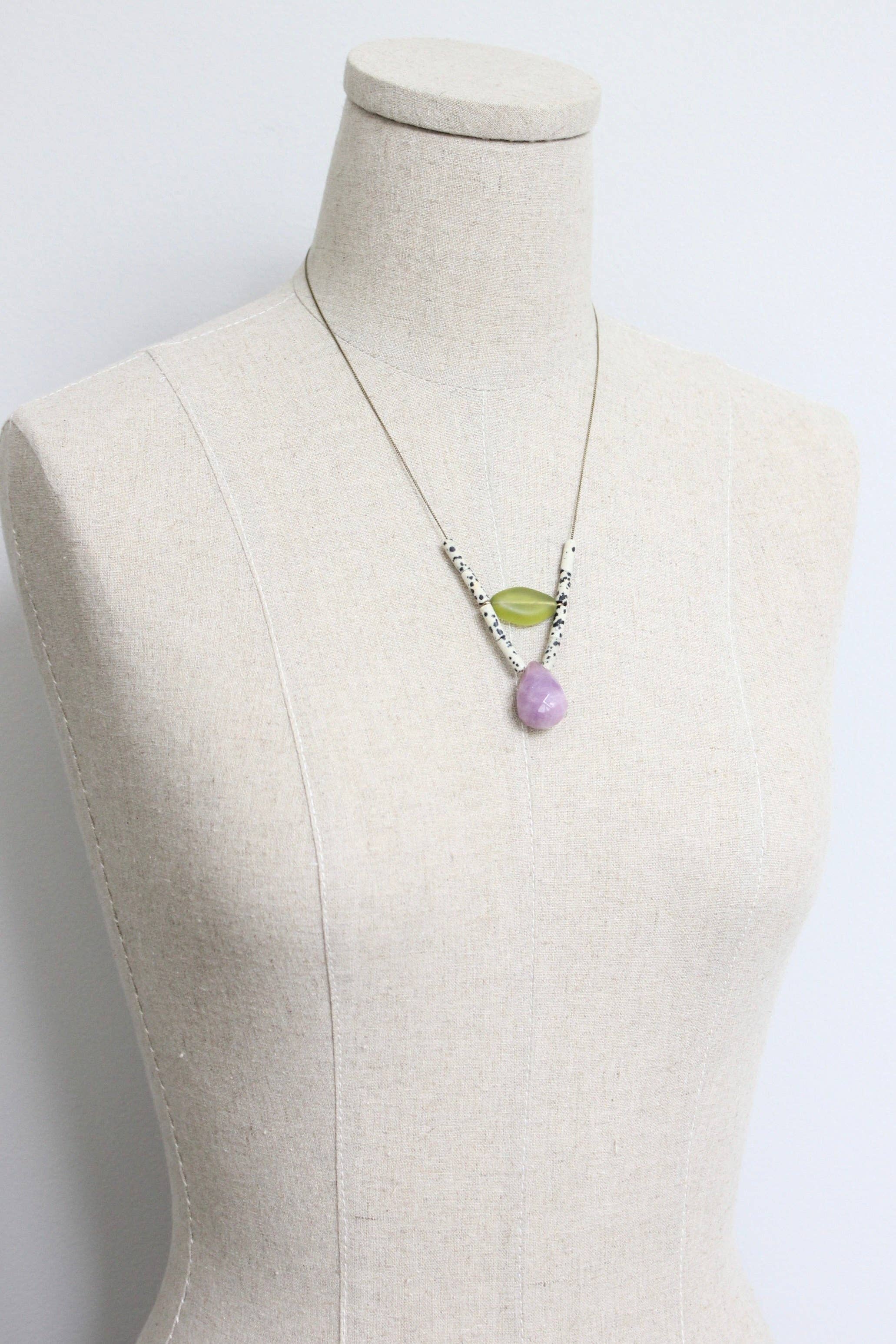 Purple and Dalmatian jasper geometric necklace