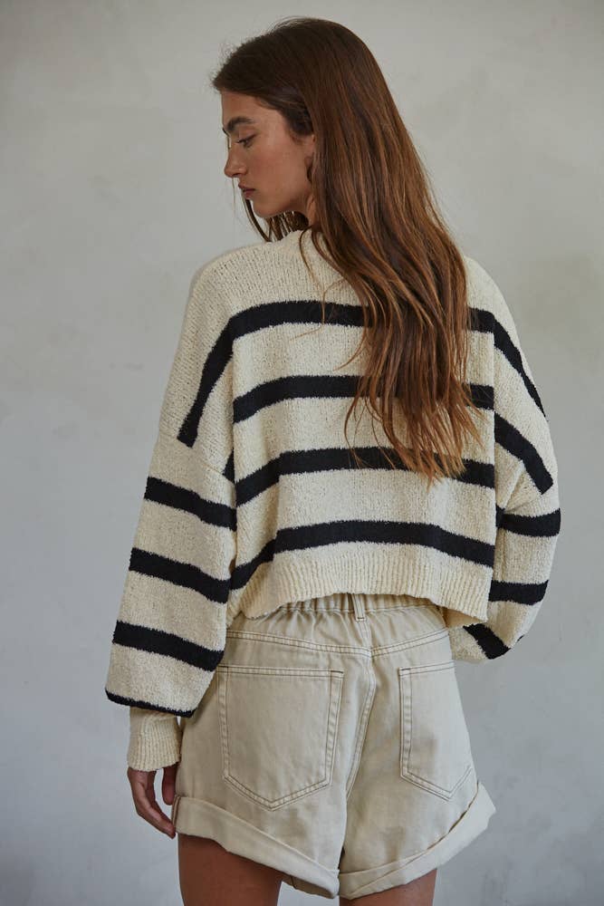 Knit Sweater Striped Crewneck Long Sleeve Top