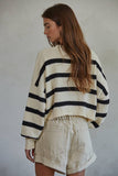 Knit Sweater Striped Crewneck Long Sleeve Top