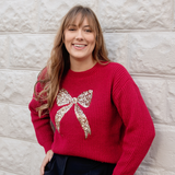 Ribbon Sequins Christmas Holiday Sweater Top