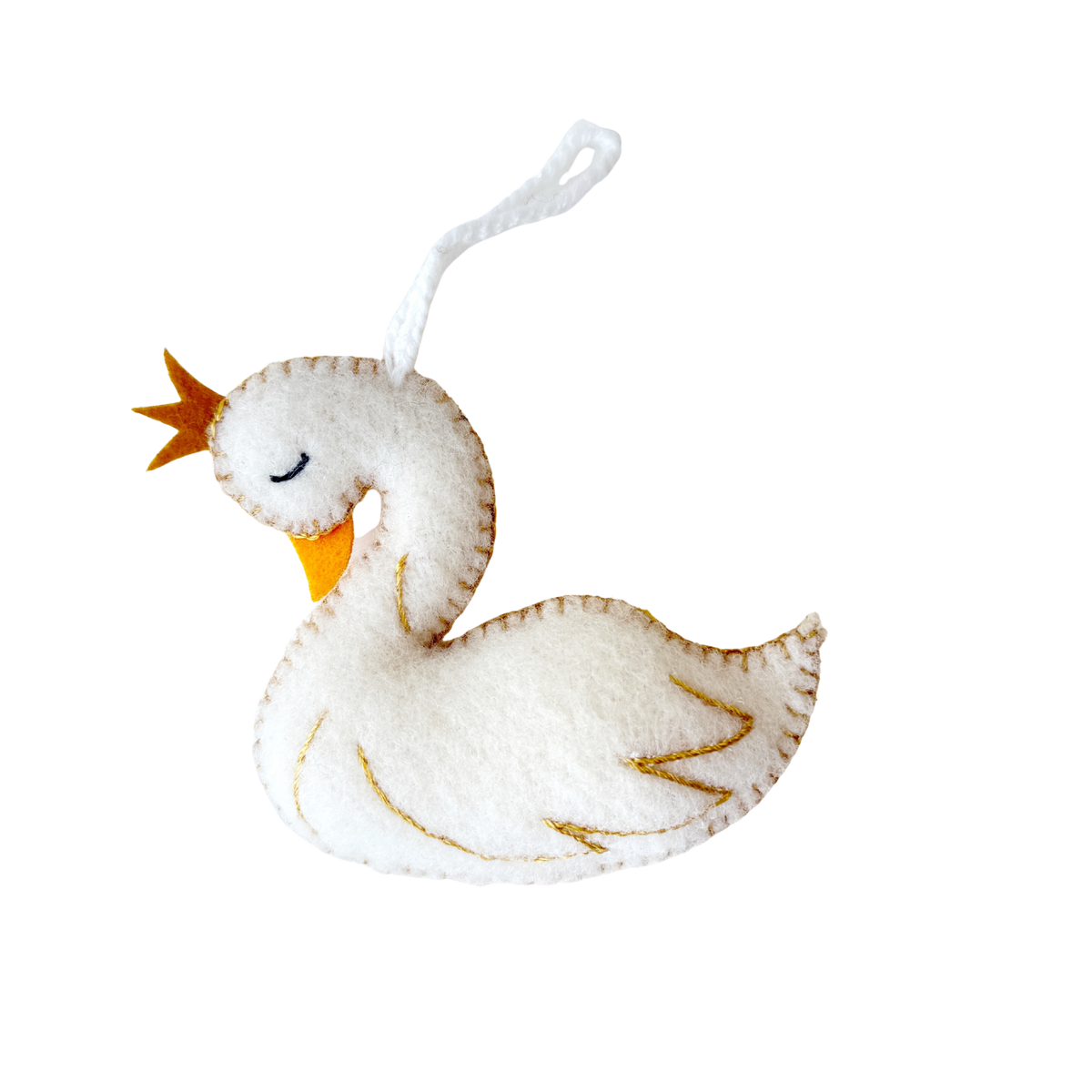 Crowned Swan Wool Christmas Ornament