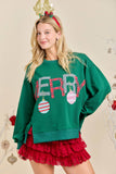 Merry With Ornament Patchwork Oversized Long Sleeve Top