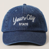Custom Denim Embroidered Hat – Your City & State Design