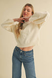 Mock Neck Balloon Sleeve Embroidered Sweater