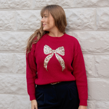 Ribbon Sequins Christmas Holiday Sweater Top