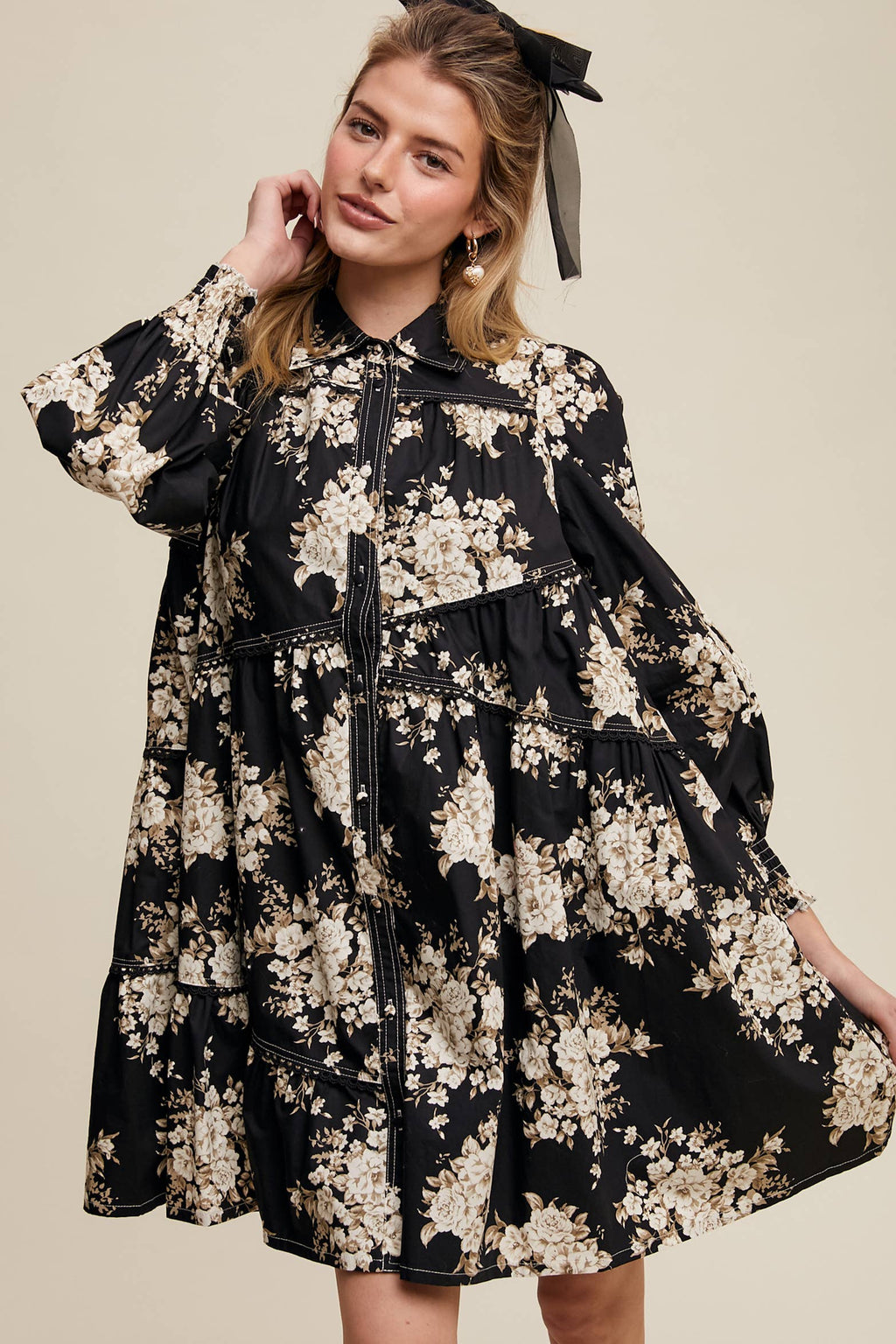 Floral Tiered Shirt Dress- CLEARANCE
