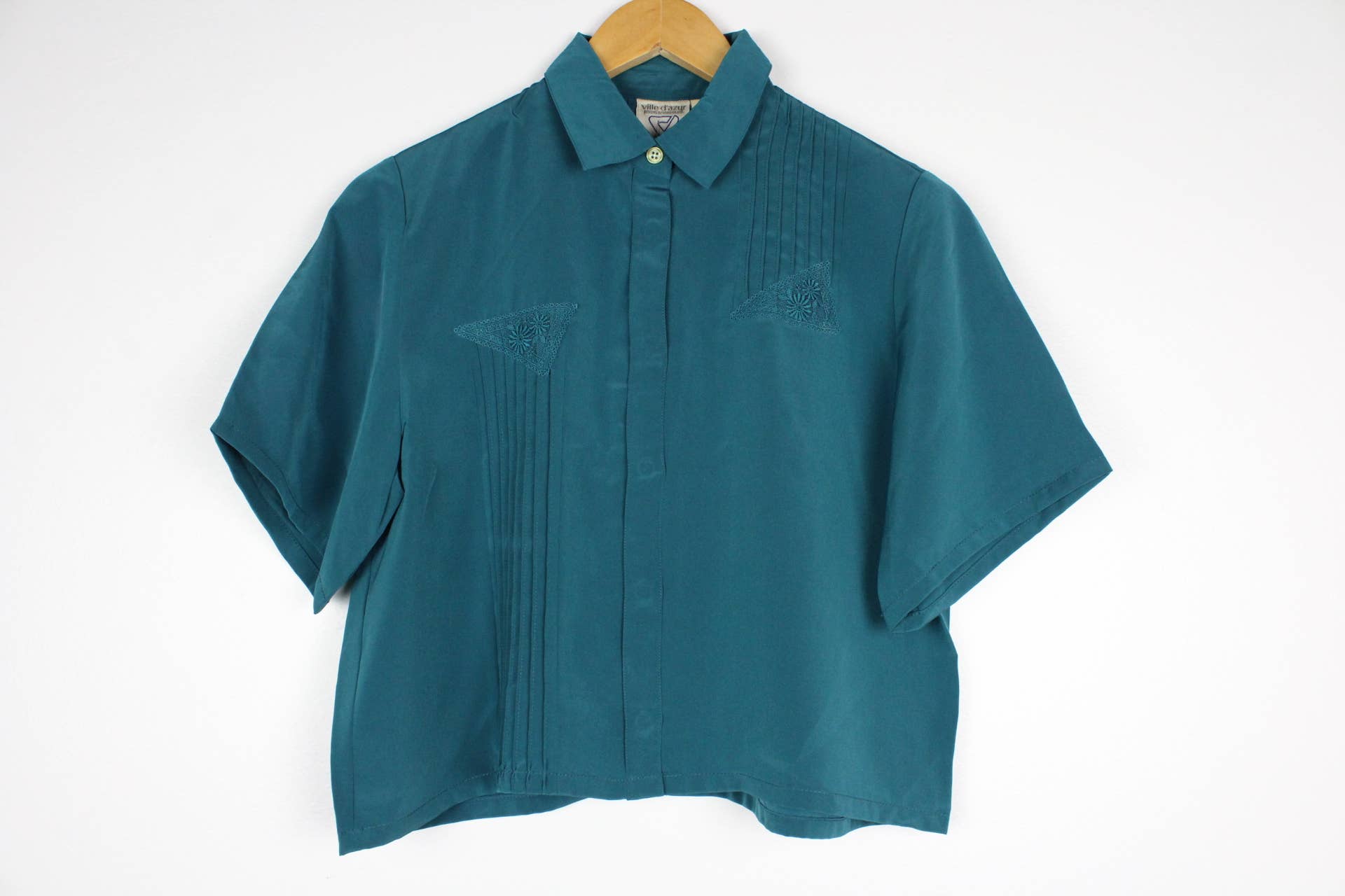 Reworked Vintage Short-Sleeve Button Up Blouse in SOLID COLORS - Cropped
