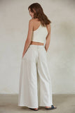Cotton Denim Wide Leg Pants