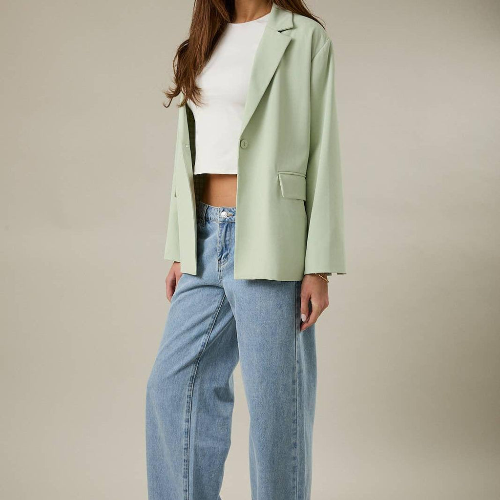 Sage Oversized Blazer with Gingham Lining