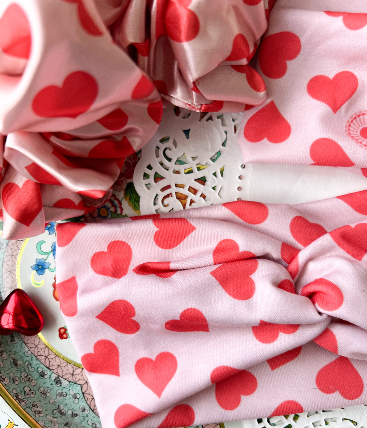 Headband and Scrunchie Heart Themed Print for Valentines Day, we Call it Courtney