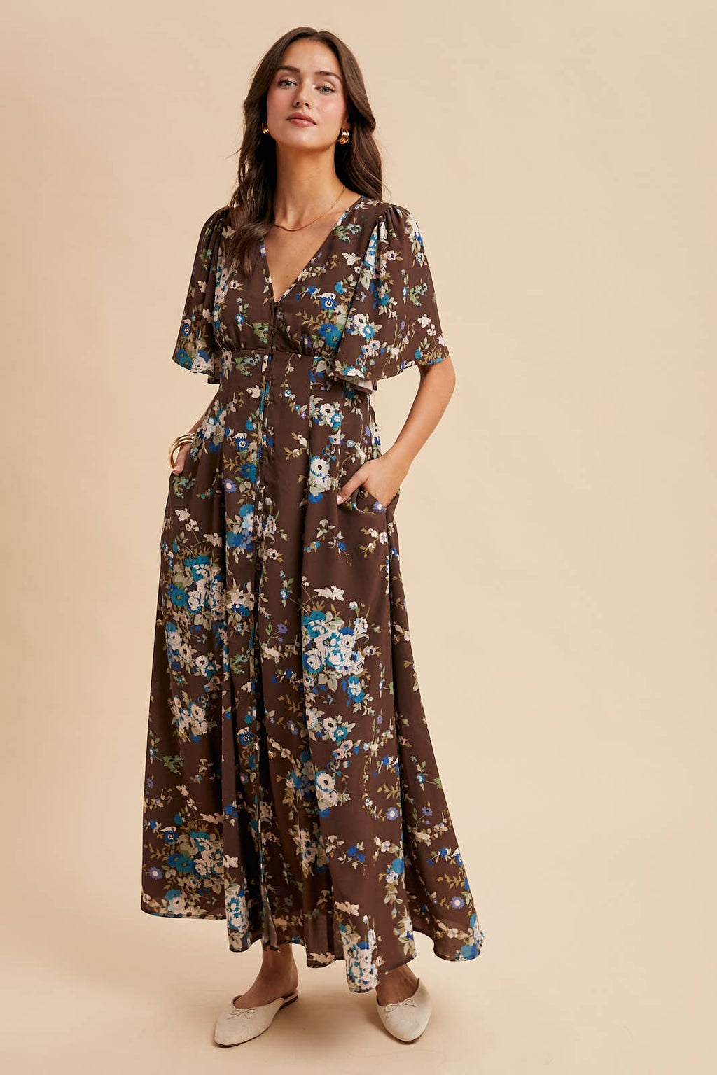 FLORAL FLUTTER BUTTON DOWN MAXI