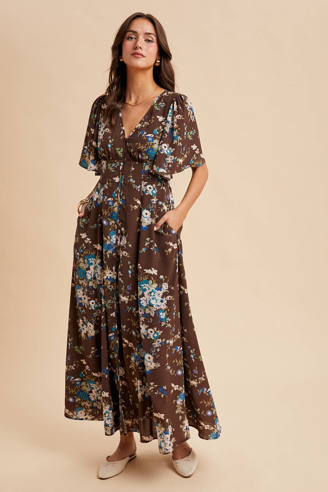 FLORAL FLUTTER BUTTON DOWN MAXI