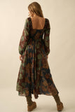 Floral-Print Smocked Sweetheart Maxi Peasant Dress