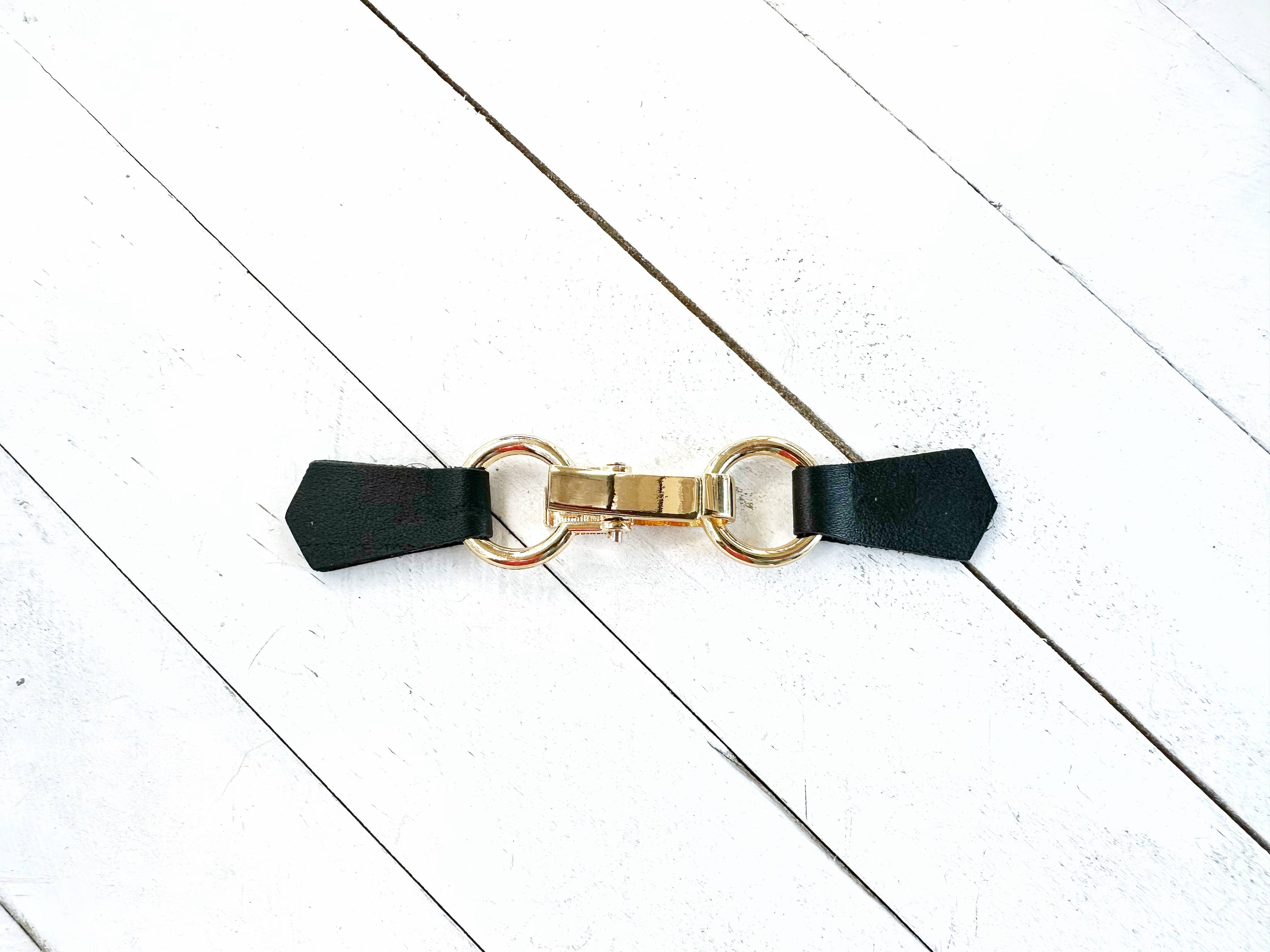 Gold Buckle & Black Leather Cinch Clip for Dress, Cardigan