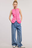 Linen Long-Line Buttoned Vest