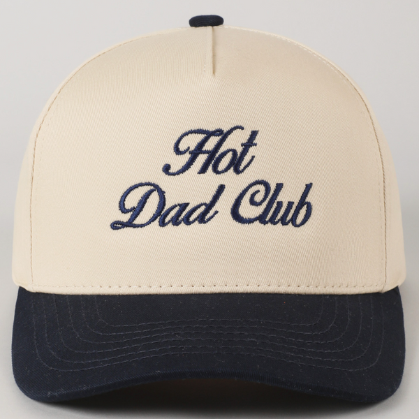 Cream and navy embroidered Hot Dad Club hat with structured fit