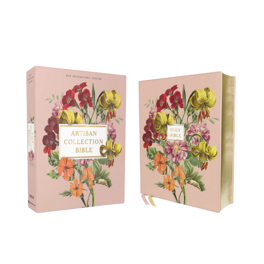 “NIV Artisan Bible with floral cover and gold edges – pink edition”

