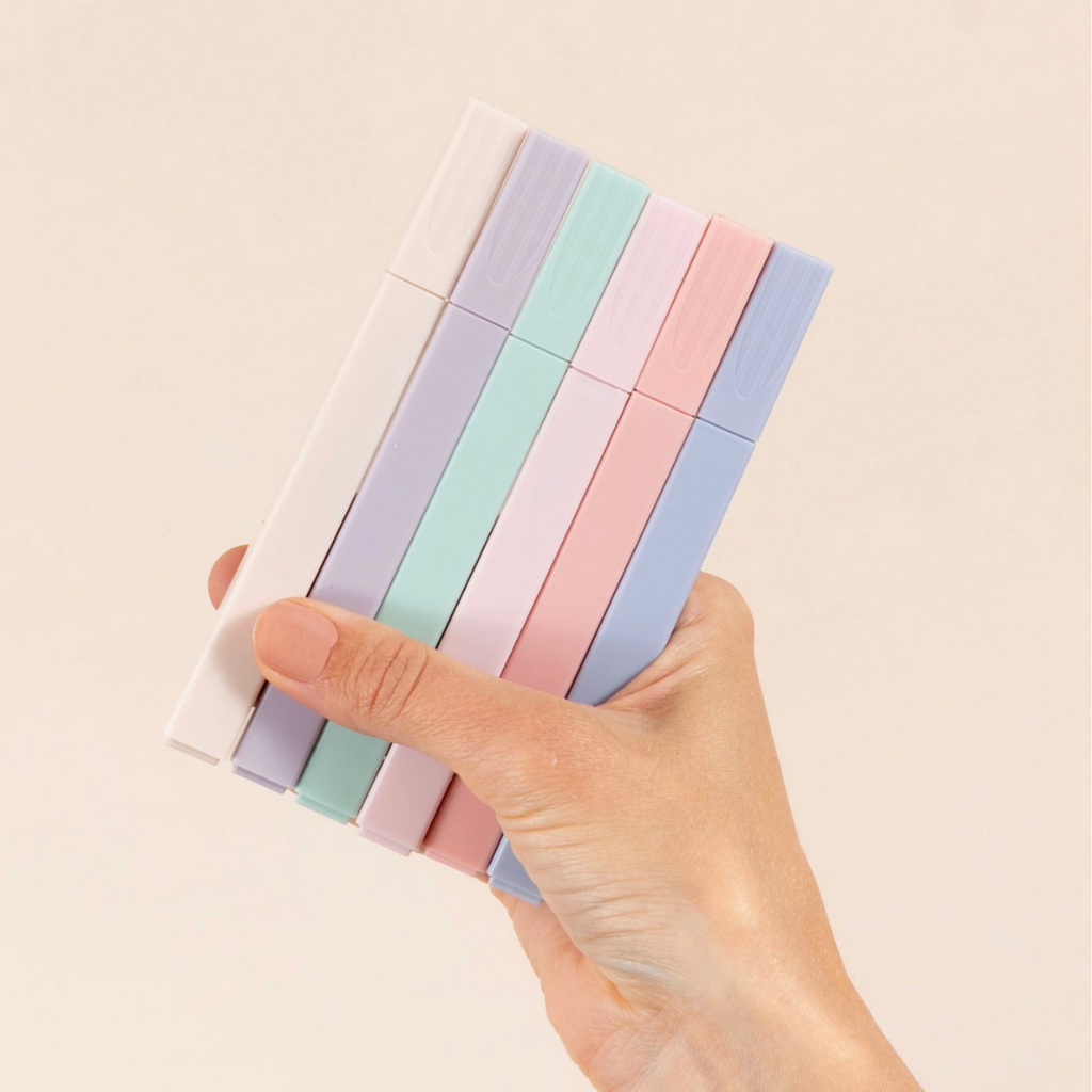 "Hand holding pastel Church Notes highlighter set – 6 non-bleed Bible journaling markers"

