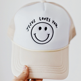 embroidered Christian smiley face trucker hat.