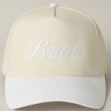  Cream and white embroidered Bride baseball cap, perfect for bachelorette parties, bridal showers, and wedding day photos.