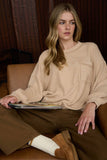 CREW NECK BUTTON DETAIL LONG SLEEVE KNIT TOP
