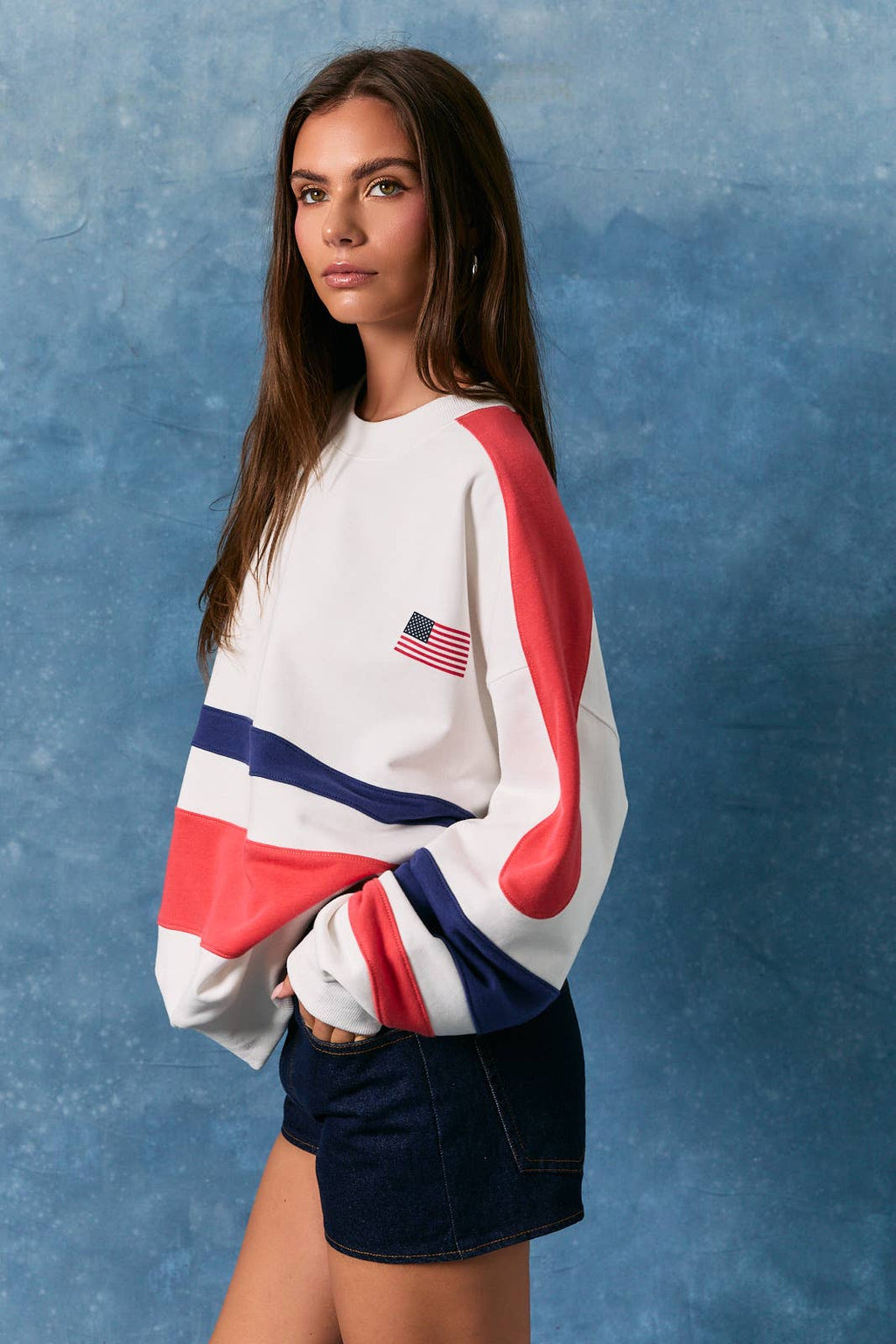 USA COLOR BLOCK OVERSIZED SWEATSHIRT