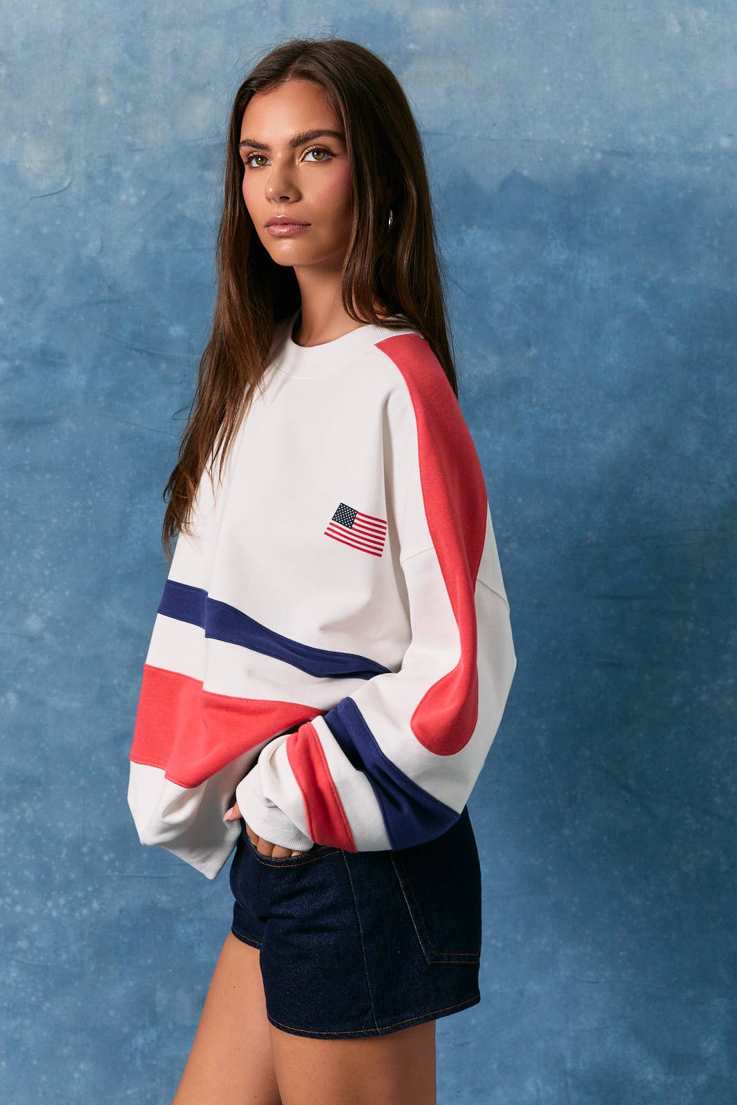 USA COLOR BLOCK OVERSIZED SWEATSHIRT
